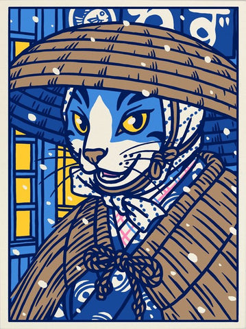 Cat Leaving a Restaurant in the Snow