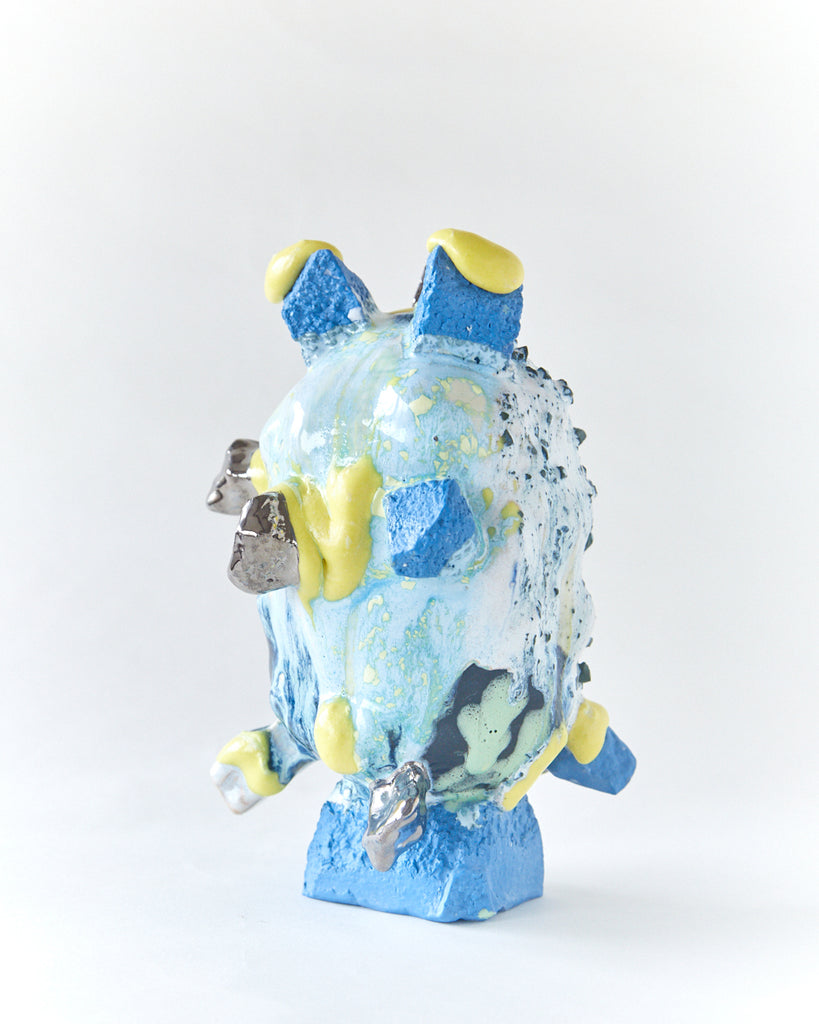 Bright Blue Vessel with Yellow Melt + Platinum Chunks