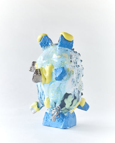Bright Blue Vessel with Yellow Melt + Platinum Chunks