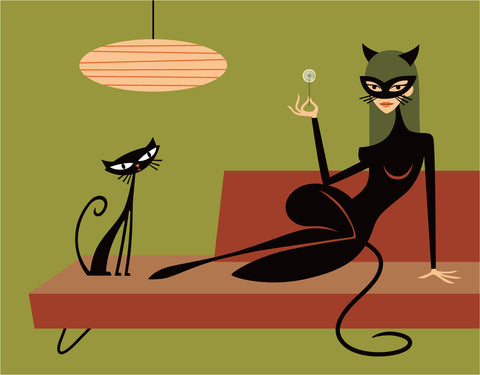 Black Kitten in Green