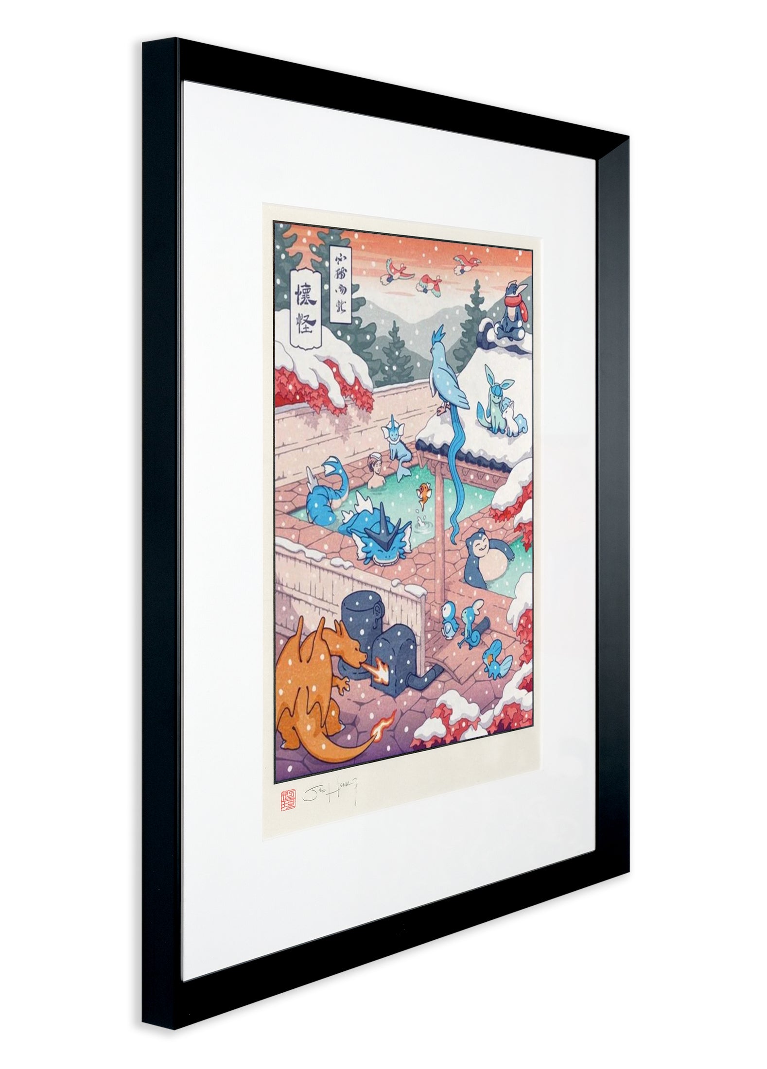 Pokemon Winter Hot Spring Japanese Edo Style Giclee Poster Print - 12x17, Shin-hanga Art, Mondo Style