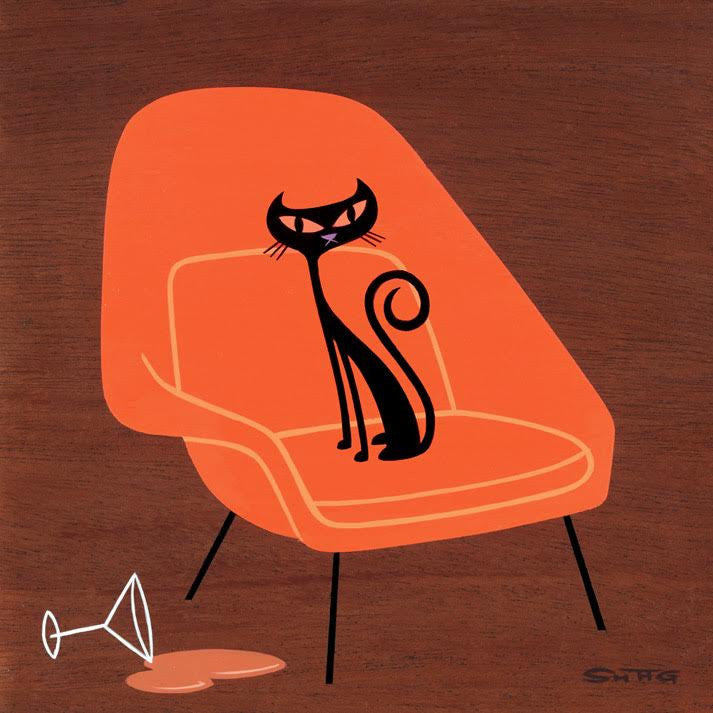 Suspicious Cat (In Orange Womb Chair)