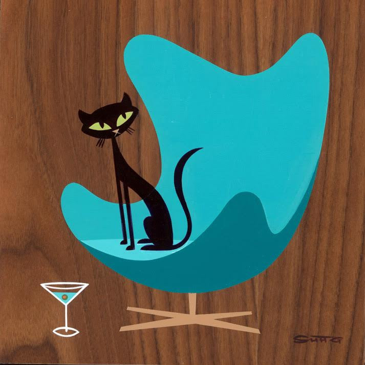 Suspicious Cat (In Turquoise Egg Chair)